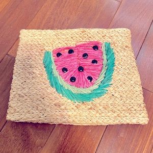 Buji Baja Woven Straw Watermelon Clutch